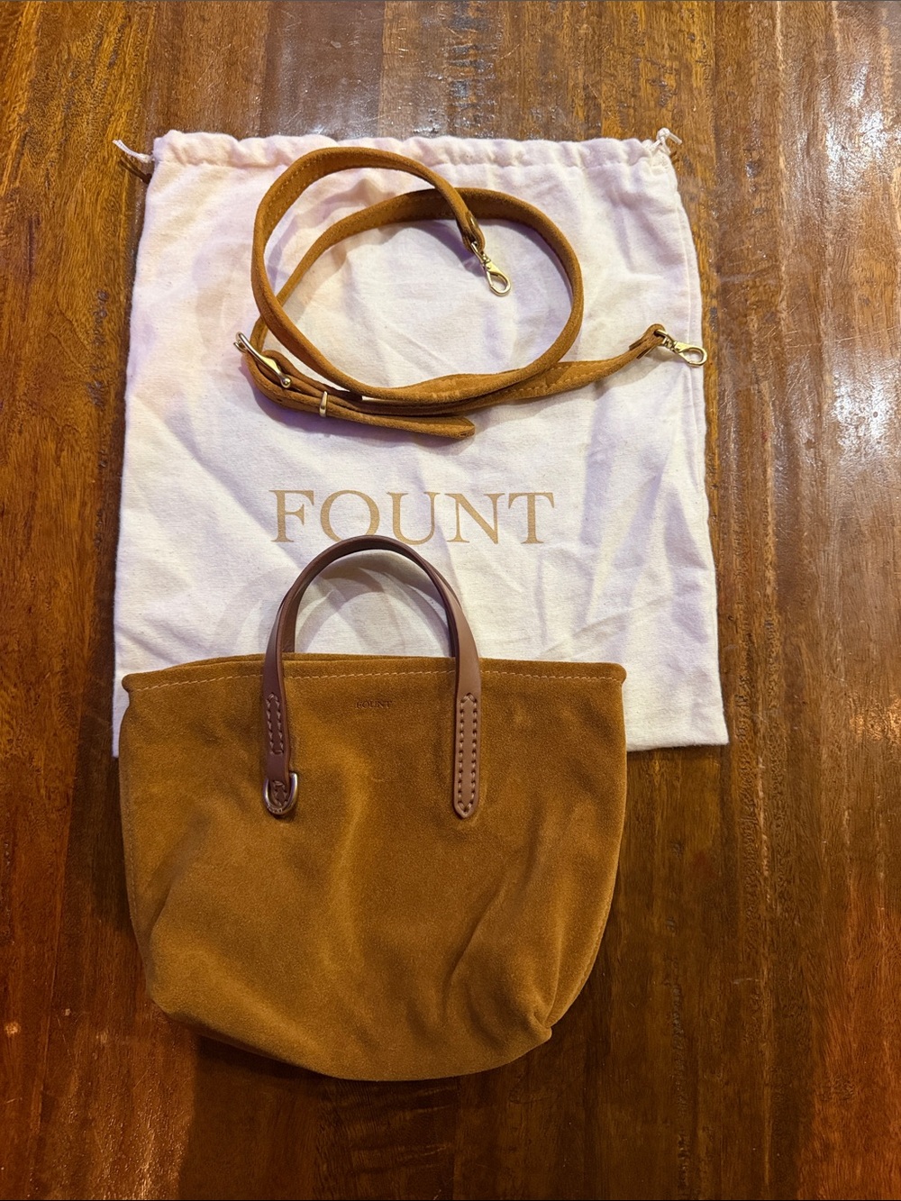 Fount Chestnut Suede Mini Tote with Detachable Crossbody Strap